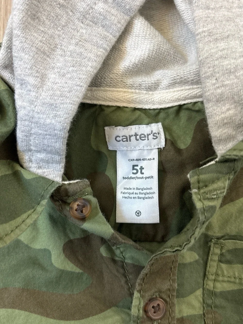 Carter's boys camouflage long-sleeve hooded button-down shirt
